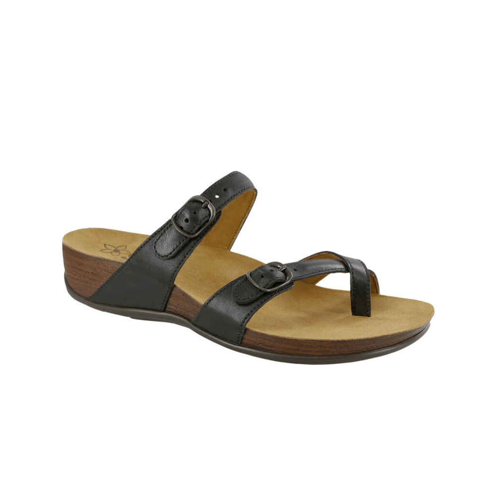 SAS Women’s Shelly Leather Adjustable Slide Sandal – Black 1