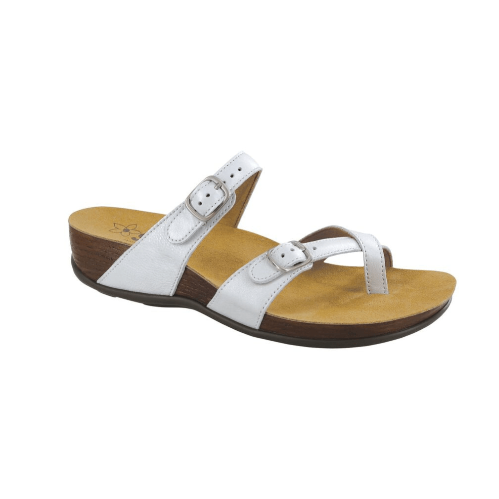 SAS Women’s Shelly Leather Adjustable Slide Sandal – Pearl White 1