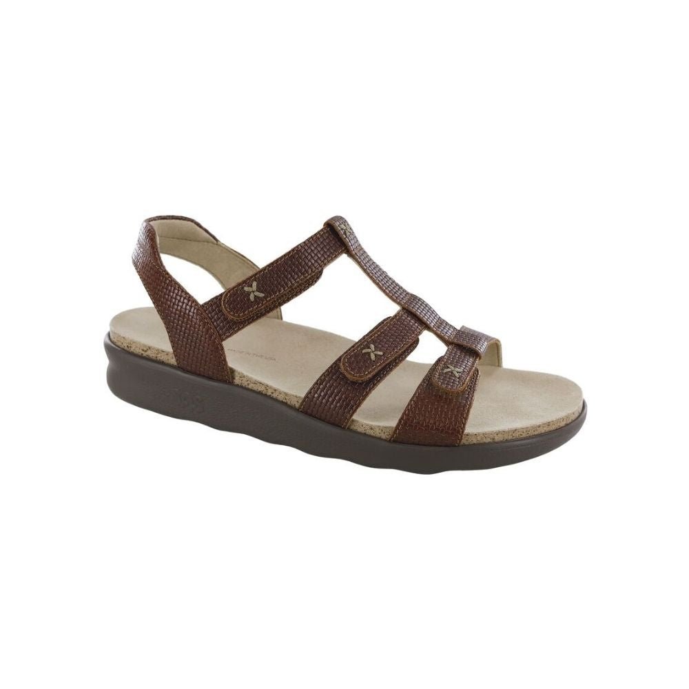 SAS Women’s Sorrento Leather Comfort T-Strap Sandal - Woven Brandy 1