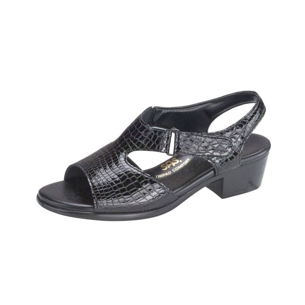 SAS Women's Suntimer Adjustable Leather Sandal - Black Croc 6