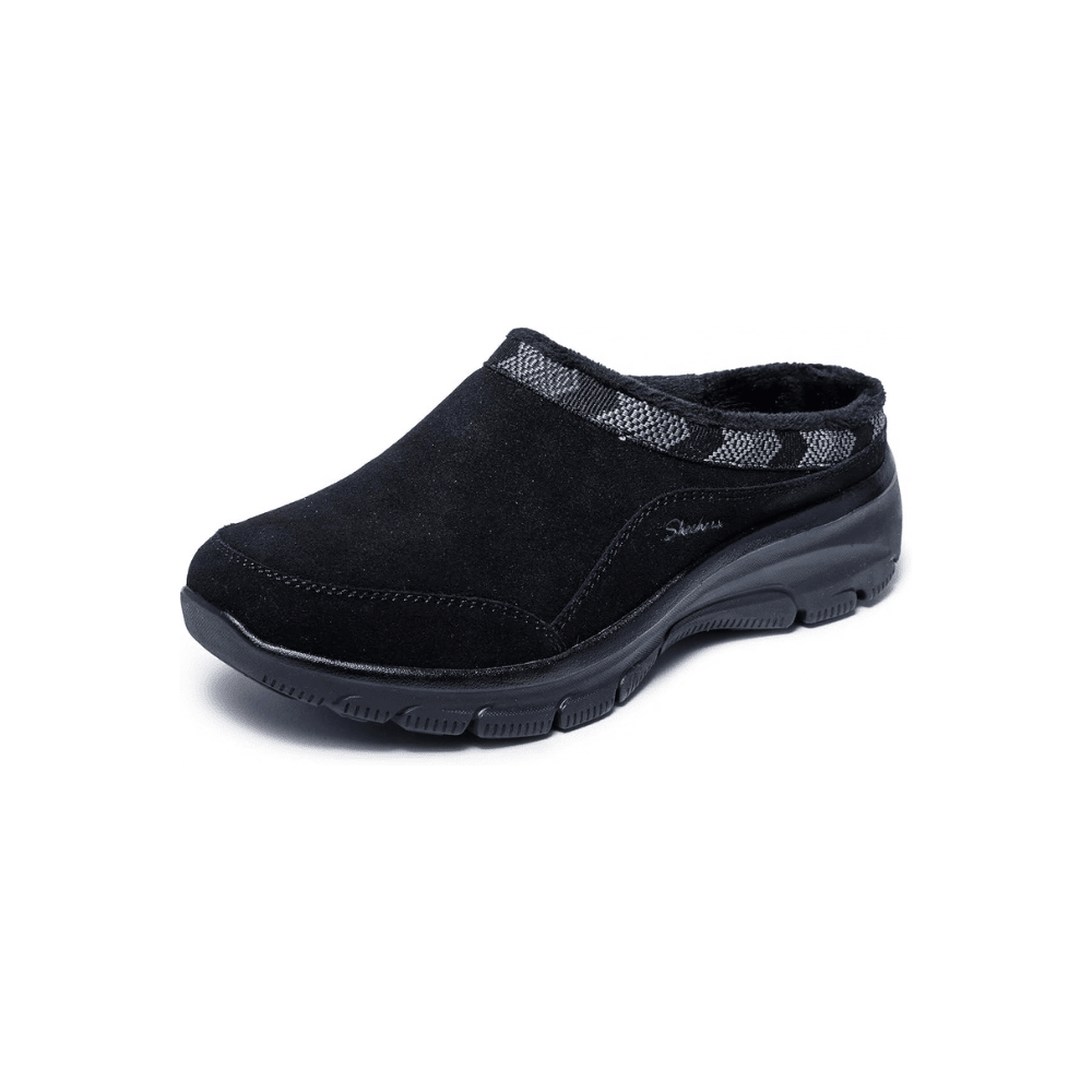 Skechers Women’s Easy Going – Seasonal Grace Suede Clog Shoes – Black 8