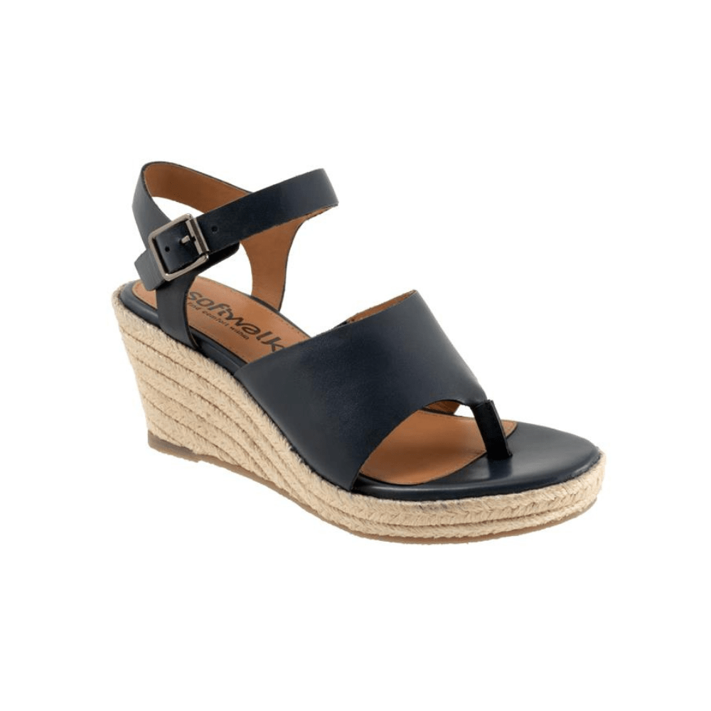 SoftWalk Hilo Women's Leather Espadrille Wedge Sandal - Navy 1