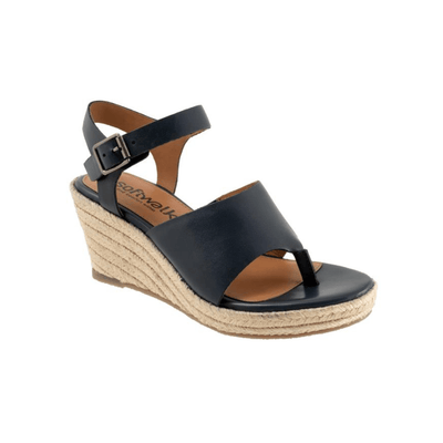 SoftWalk Hilo Women's Leather Espadrille Wedge Sandal - Navy 1