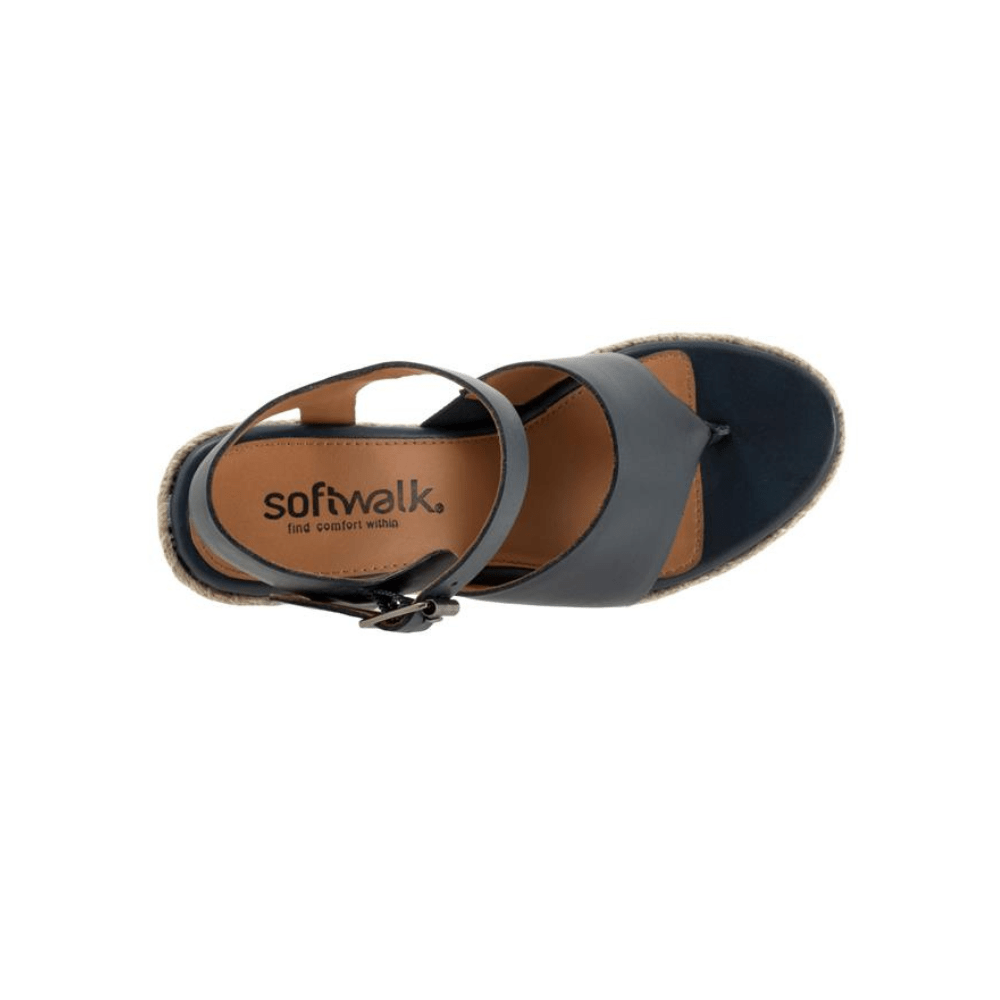 SoftWalk Hilo Women's Leather Espadrille Wedge Sandal - Navy 2