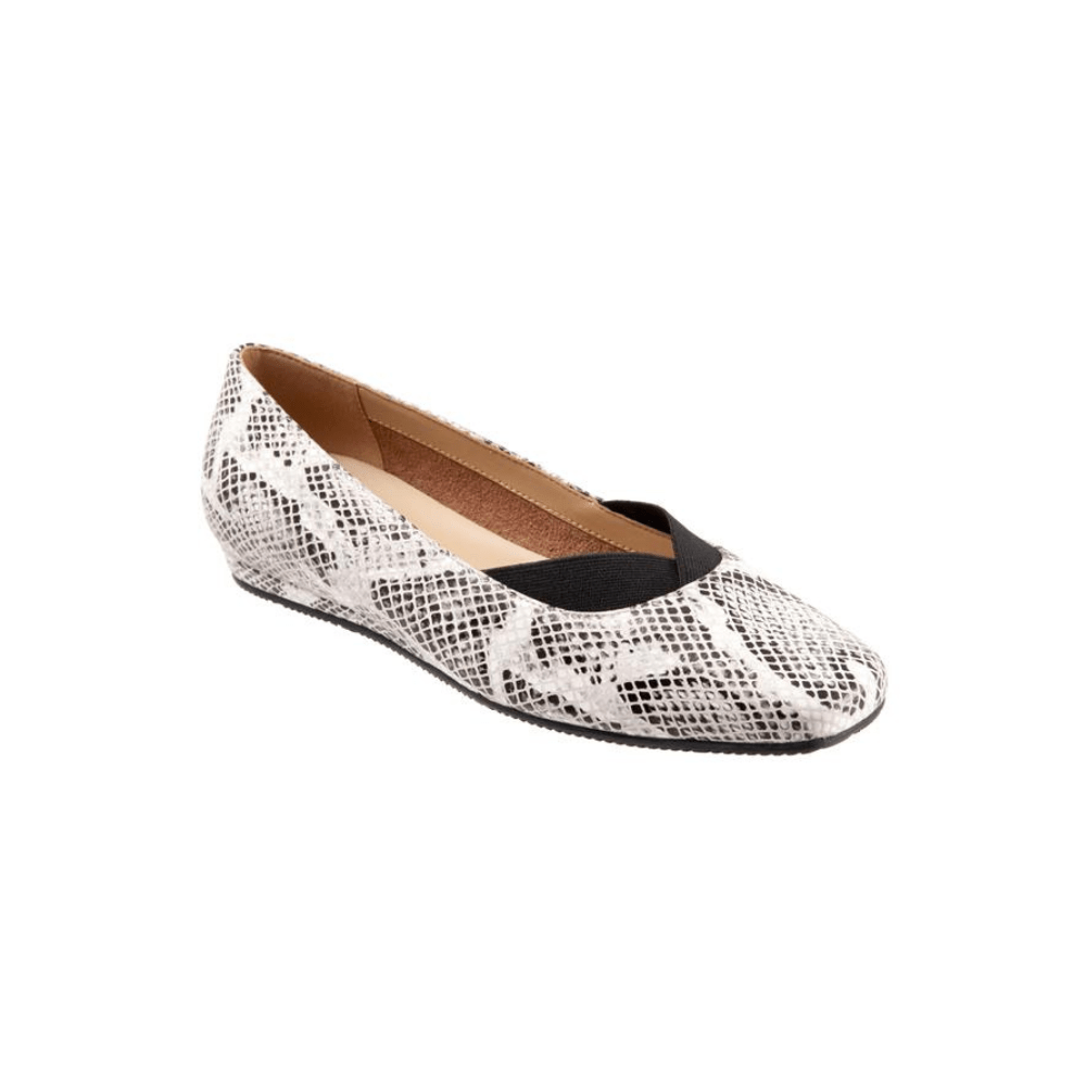 SoftWalk Women's Viana Leather Comfort Loafer Flat - Black White Snake 1