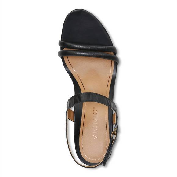 Vionic Women's Emmy Backstrap Wedge Black Leather Sandal - Women's SandalVionic