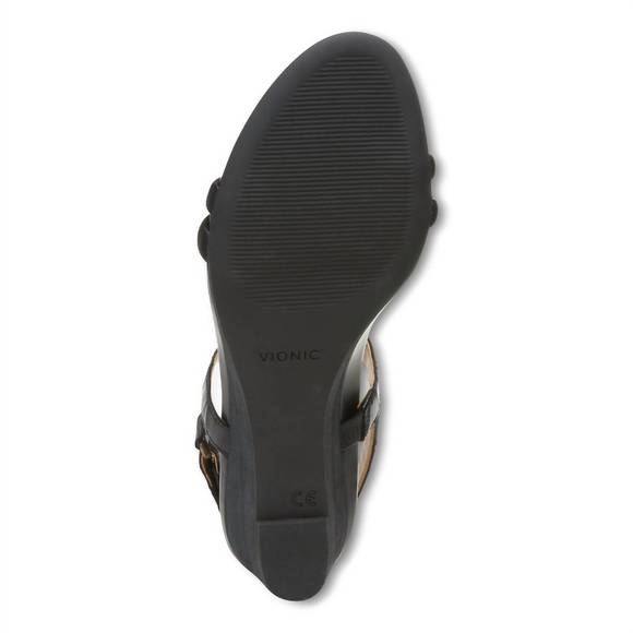 Vionic Women's Emmy Backstrap Wedge Black Leather Sandal - Women's SandalVionic