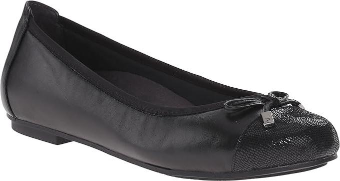 Vionic Women's Spark Minna Ballet Flat - Ladies Cap Toe Walking Flats with Concealed Orthotic Arch Support Black - Womens Shoesvionic