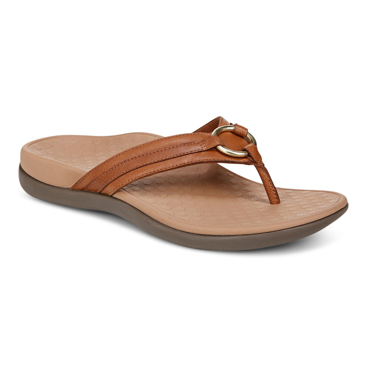 Vionic Women's Tide Aloe Mocha Brown Leather Flip Flop Sandal. - Women's SandalVionic