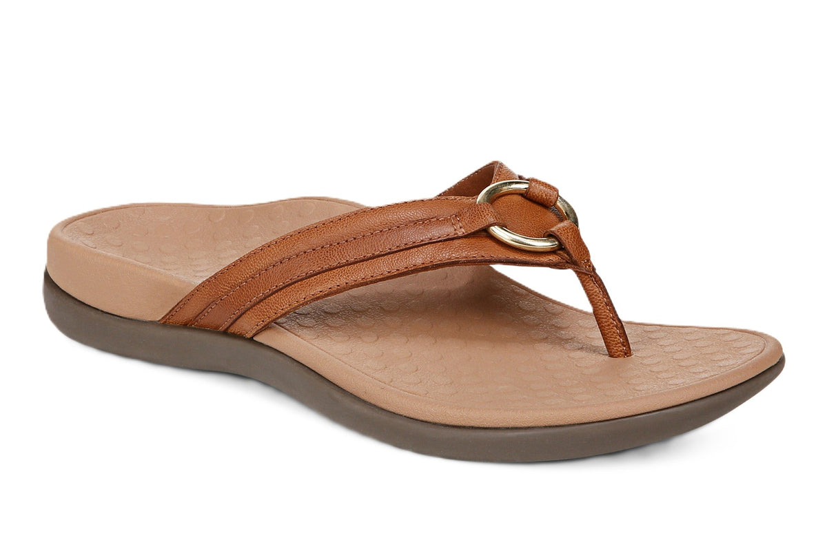 Vionic Women's Tide Aloe Mocha Brown Leather Flip Flop Sandal. - Women's SandalVionic