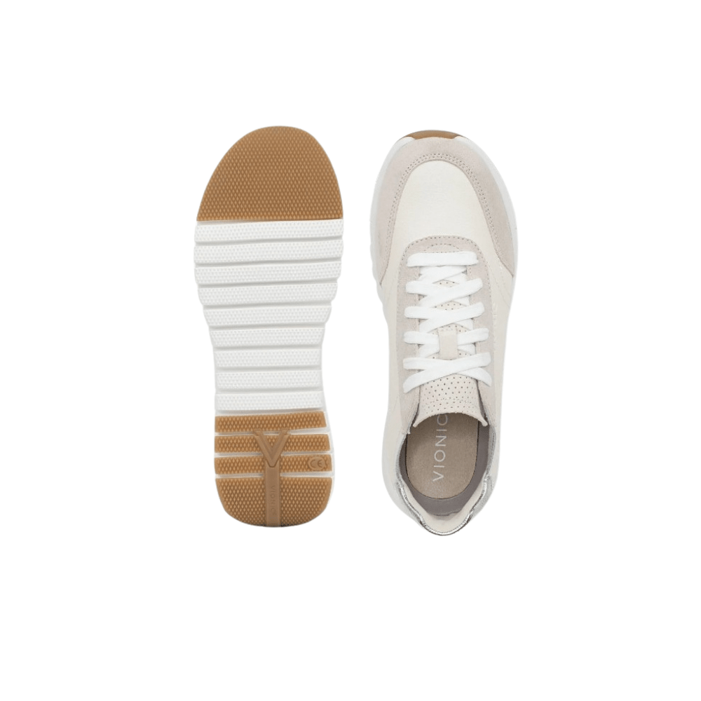 Vionic Women's Uptown Sneaker - Ivory Leather/Silver 7